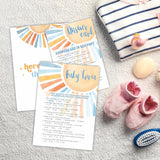 Trivia Game Set - Retro Sunshine Theme Baby Shower Party Activities - Watercolor Sun Baby Shower Game Kit, Gender Reveal, Announcement Party & Supplies - A06