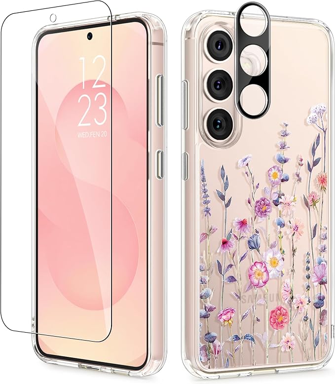 Floral Clear Slim Shockproof Case for Samsung Galaxy S25 with Screen & Camera Protection