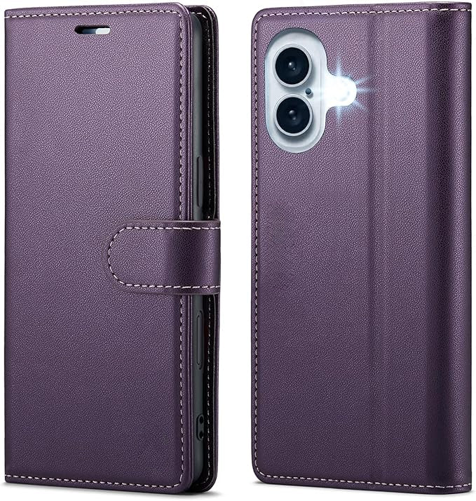iPhone 16 6.1" Wallet Case with RFID Blocking, Kickstand, Shockproof PU Leather Cover