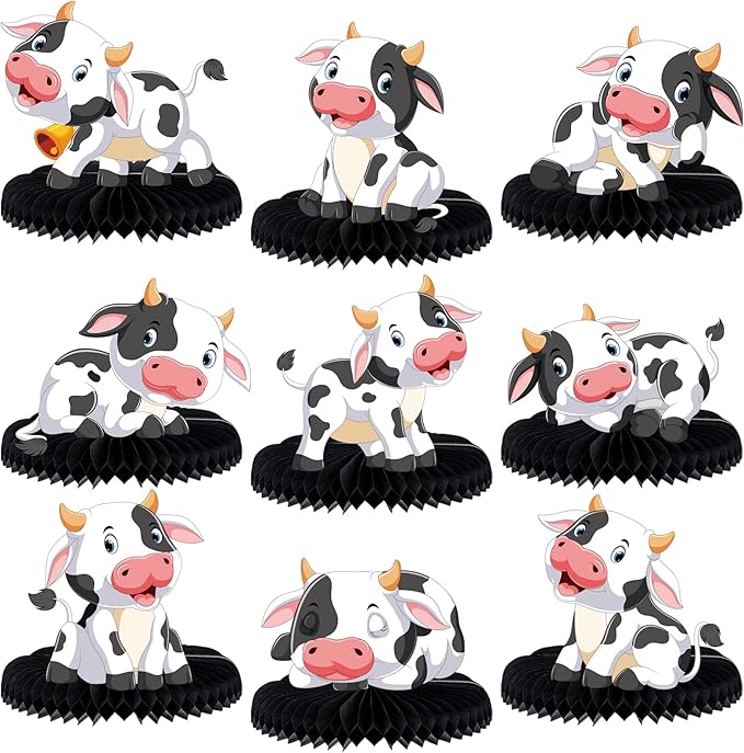 9 Pcs Cow Honeycomb Centerpieces Farm Animal Table Decorations for Parties