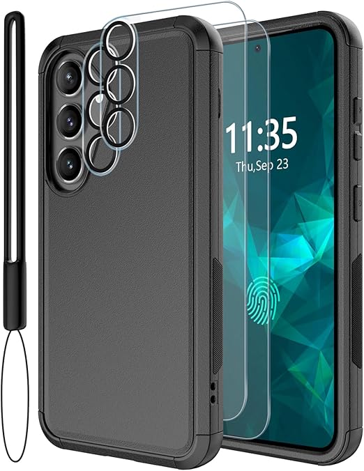 Shockproof Galaxy S25 Case, 15FT Drop Protection, Screen & Camera Protector, Black
