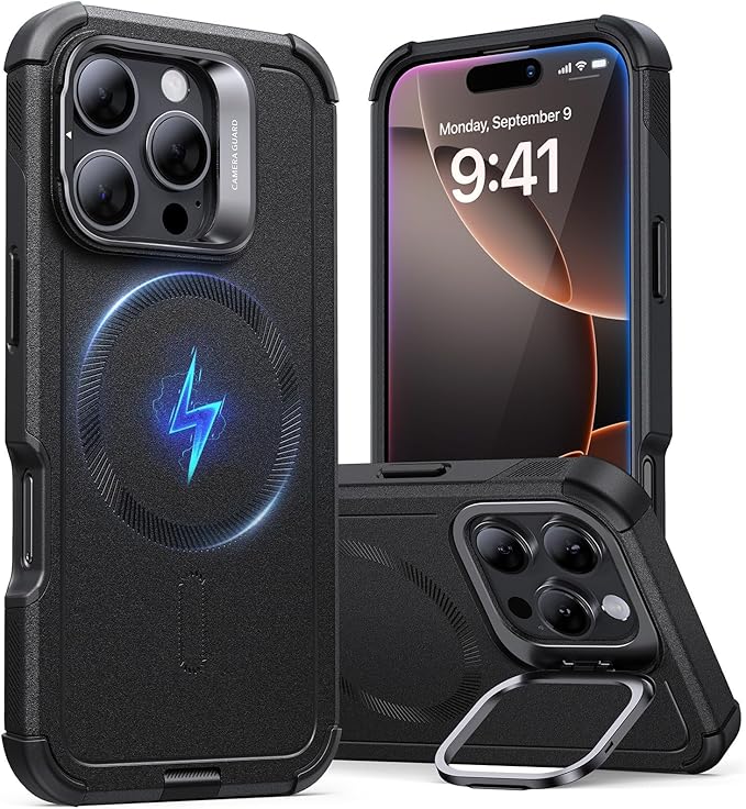 iPhone 16 Pro Max Case with Stand, 23FT Military Drop Protection, MagSafe, Black