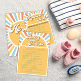 Trivia Game Set - Retro Sunshine Theme Baby Shower Party Activities - Pop Sun Theme Baby Shower Game Kit, Gender Reveal, Announcement Party & Supplies (Pack Of 30 With Answer Card)-B06