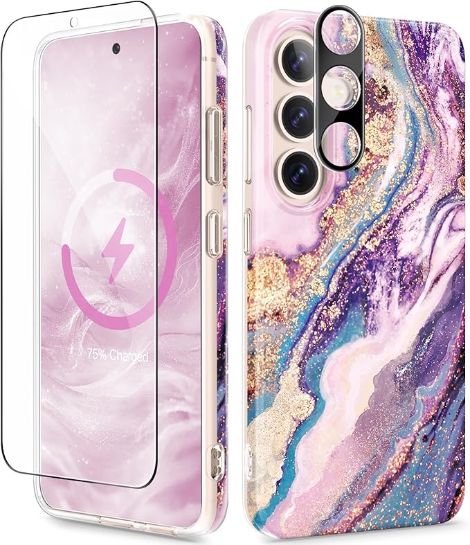 Magnetic Samsung Galaxy S25 Case, MagSafe Compatible, 14FT Drop Protection, Marble