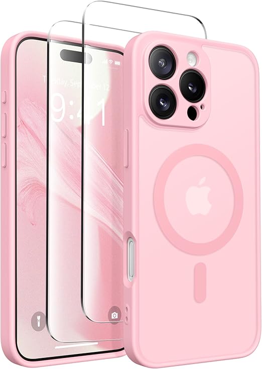 Magnetic iPhone 16 Pro Max Case, Full Camera Protection, MagSafe, Matte Peach Pink