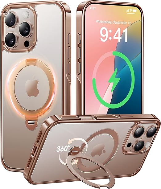 Desert Titanium iPhone 16 Pro Max Case with 360° Spin Stand, Magsafe, Rose Gold