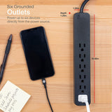 GE 6 Outlet Surge Protector Power Strip 8FT Cord 1560J Flat Plug Black