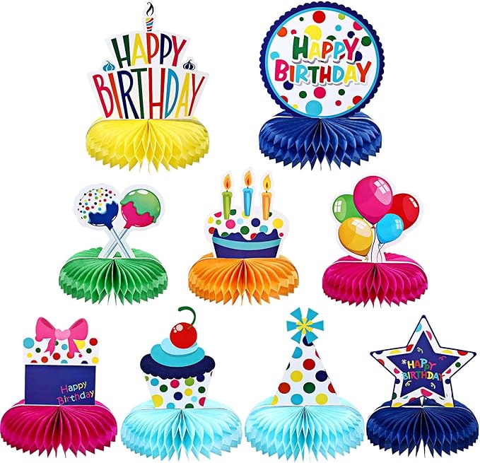 9 Pcs Rainbow Honeycomb Ball Centerpieces for Kids Birthday Party & Baby Shower