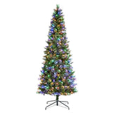 9 ft. Pre-Lit Green Cashmere Slim Pine Artificial Christmas Tree with 450 Warm White and Multi-color Globe LED Lights