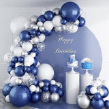 Navy Blue Silver Balloon Arch Kit, White Confetti Garland, Party Decor