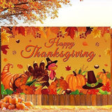 Happy Thanksgiving Photo Backdrop Fall Maple Leaves Turkey Pumpkin Party Banner