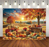 83x59 Inch Fall Backdrop Autumn Pumpkin Haystack Thanksgiving Photo Background
