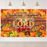 Give Thanks to The Lord Backdrop Fall Harvest Christian Thanksgiving Party Banner