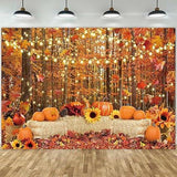7x5FT Polyester Fall Backdrop Autumn Leaves Pumpkins Thanksgiving Photo Background