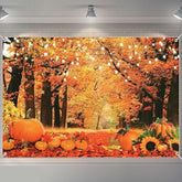 Thanksgiving Photo Backdrop Fall Autumn Forest Harvest Pumpkins Tree Leaves Party Banner 6x4FT