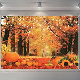Thanksgiving Photo Backdrop Fall Autumn Forest Harvest Pumpkins Tree Leaves Party Banner 6x4FT