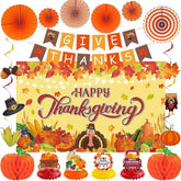 Thanksgiving Party Decorations Orange Happy Thanksgiving Banner Pumpkin Turkey Maple Leaf Set 20PC