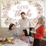 Give Thanks Banner Pink Pumpkin Floral Backdrop Fall Thanksgiving Party Photo Background