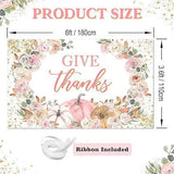 Give Thanks Banner Pink Pumpkin Floral Backdrop Fall Thanksgiving Party Photo Background