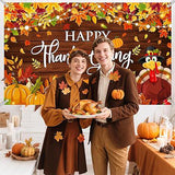 Happy Thanksgiving Banner Backdrop Fall Pumpkin Turkey Maple Leaves Friendsgiving Party 70.8x43.3 Inch