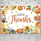 7x5ft Give Thanks Backdrop Fall Harvest Thanksgiving Pumpkins Fruits Turkey Photo Banner