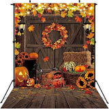 5x7ft Fall Thanksgiving Backdrop Autumn Harvest Maple Leaf Pumpkin Rustic Barn Door Banner