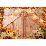 8x6ft Thanksgiving Photography Backdrop Autumn Harvest Barn Door Pumpkin Maple Leaves Banner