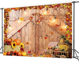 8x6ft Thanksgiving Photography Backdrop Autumn Harvest Barn Door Pumpkin Maple Leaves Banner