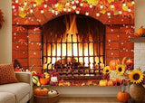 7x5ft Fall Fireplace Backdrop Thanksgiving Autumn Harvest Pumpkin Photo Banner