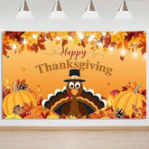 Happy Thanksgiving Banner Friendsgiving Turkey Harvest Autumn Maple Leaves Party Backdrop