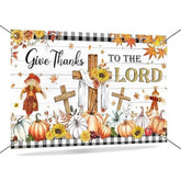 Fall Thanksgiving Backdrop Give Thanks to The Lord Jesus Pumpkin Maple Leaves Banner