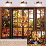 7x5ft Fall Window Backdrop Autumn Forest Maple Leaf Thanksgiving Harvest Photo Banner