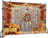 7x5ft Fall Thanksgiving Backdrop Pumpkin Harvest Barn Hay Maple Leaf Party