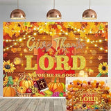 7x5ft Give Thanks to The Lord Backdrop Autumn Pumpkin Maple Leaves Christian Thanksgiving Banner