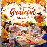 70.8x43.3 Inch Fall Thanksgiving Backdrop Thankful Grateful Blessed Pumpkin Turkey Party Banner
