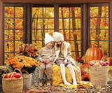 7x5ft Fall Wooden Window Backdrop Autumn Forest Maple Leaves Thanksgiving Photo Banner