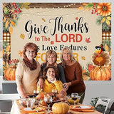 7x5ft Give Thanks to The Lord Backdrop Christian Thanksgiving Pumpkin Maple Leaf Banner