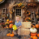 Rustic Fall Barn Door Backdrop with Pumpkins for Thanksgiving Photoshoots