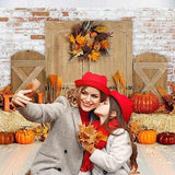 Rustic Fall Barn Backdrop with Pumpkins and Haystack for Thanksgiving Photoshoots