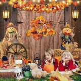 Fall Barn Door Backdrop with Pumpkins and Maple Leaves for Thanksgiving Parties