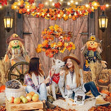 Fall Barn Door Backdrop with Pumpkins and Maple Leaves for Thanksgiving Parties
