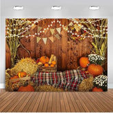 Rustic Barn Backdrop with Maple Leaves and Sunflowers for Fall Thanksgiving Photos