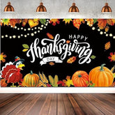 Thanksgiving Backdrop with Pumpkins, Maple Leaves, and Turkey for Fall Photos
