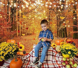 Autumn Maple Forest Backdrop with Pumpkins for Fall Harvest and Thanksgiving Photos