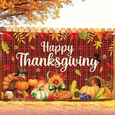 Happy Thanksgiving Banner Backdrop with Pumpkins and Turkey for Harvest Party Decor