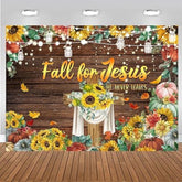 7x5ft Happy Thanksgiving Backdrop with "He Never Leaves" Pumpkin Autumn Leaves