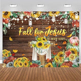7x5ft Happy Thanksgiving Backdrop with "He Never Leaves" Pumpkin Autumn Leaves