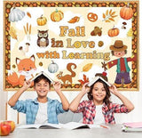Fall in Love with Learning Backdrop with Pumpkins Maple Leaves Cl