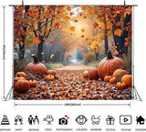 10x8ft Fall Thanksgiving Backdrop with Pumpkins Maple Leaves Forest Scene