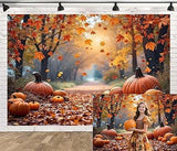 10x8ft Fall Thanksgiving Backdrop with Pumpkins Maple Leaves Forest Scene